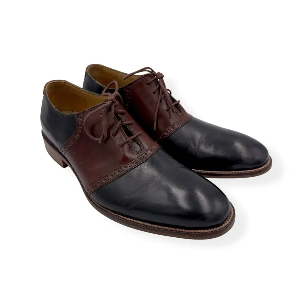 Cole Haan Williams II Leather Saddle Oxford Dress Shoes Men's 9.5 M Black Brown